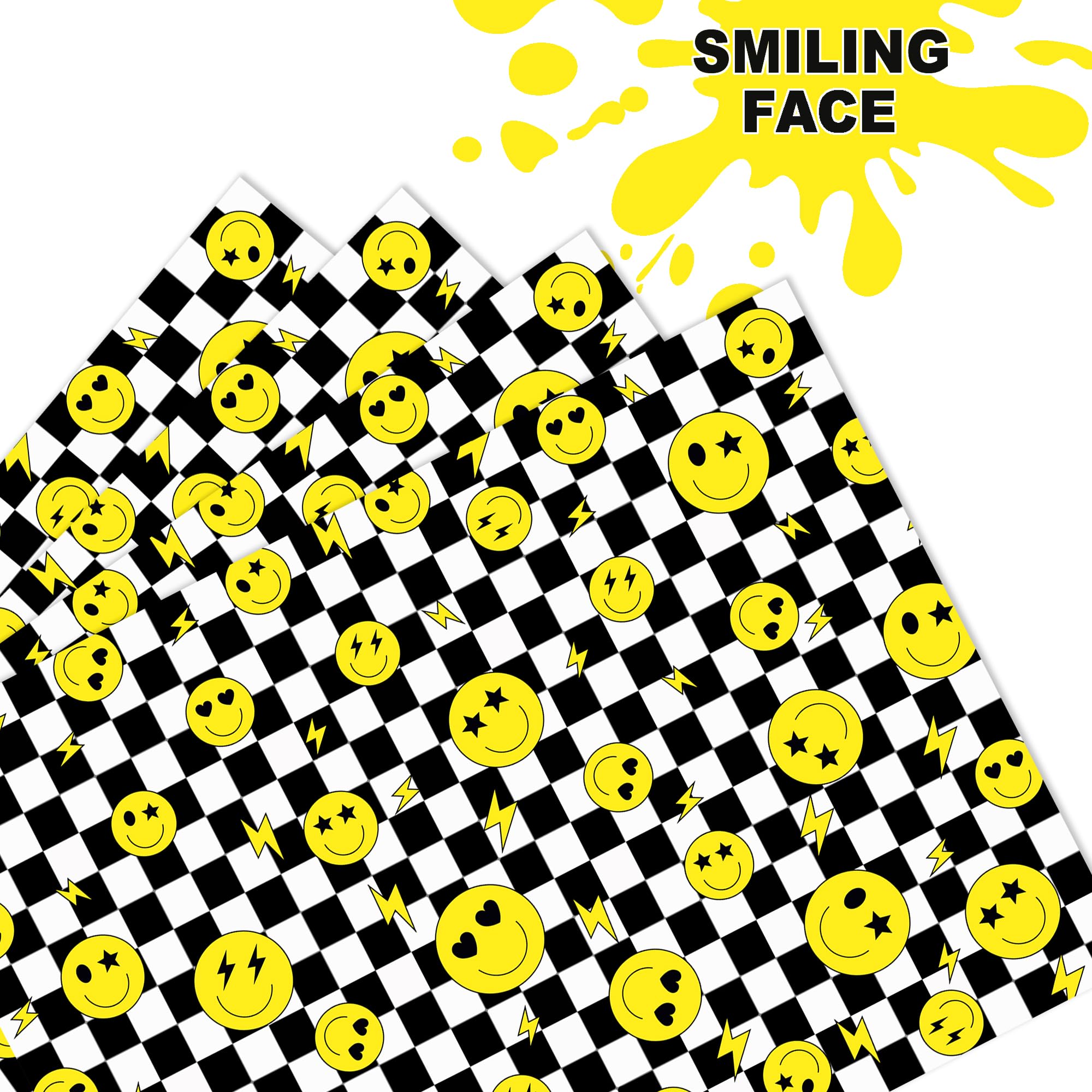 littkeef cliaet Smiley Pattern Wrapping Paper, 12 Sheets, Plaid Yellow, Coated Paper, 20'' x 27'', Multi-Occasion