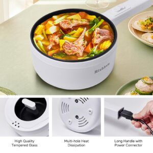 Rixhbvn Hot Pot Electric,700W Non-Stick Frying Pan,Rapid Noodles Cooker,Electric Pot,Mini Hot Pot for Steak,Egg,Oatmeal,Soup,with Power Adjustment,1.8L, White