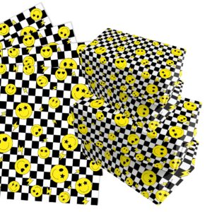 littkeef cliaet smiley pattern wrapping paper, 12 sheets, plaid yellow, coated paper, 20'' x 27'', multi-occasion