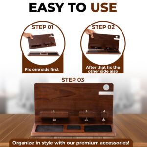 Wooden Nightstand Organizer - Nightstand organizer for men - Phone Key Stand - Mens nightstand organizer with hidden wire grooves - Nightstand Docking Station with felt lining