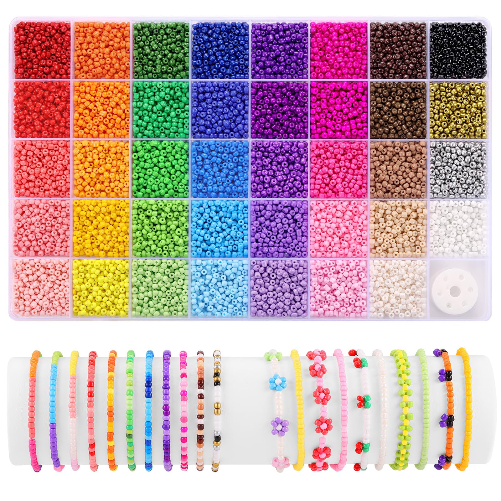 Funtopia 39 Colors 3mm Seed Beads, 9600pcs Small Beads for Jewelry Making, Tiny Craft Beads for Bracelet Making