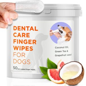 arca pet dental finger wipes for dogs - 50 wipes - vet formulated dog dental teeth cleaning wipes for dogs - pre-soaked oral cleaning pads- reduces plaque, tartar & dog breath freshener