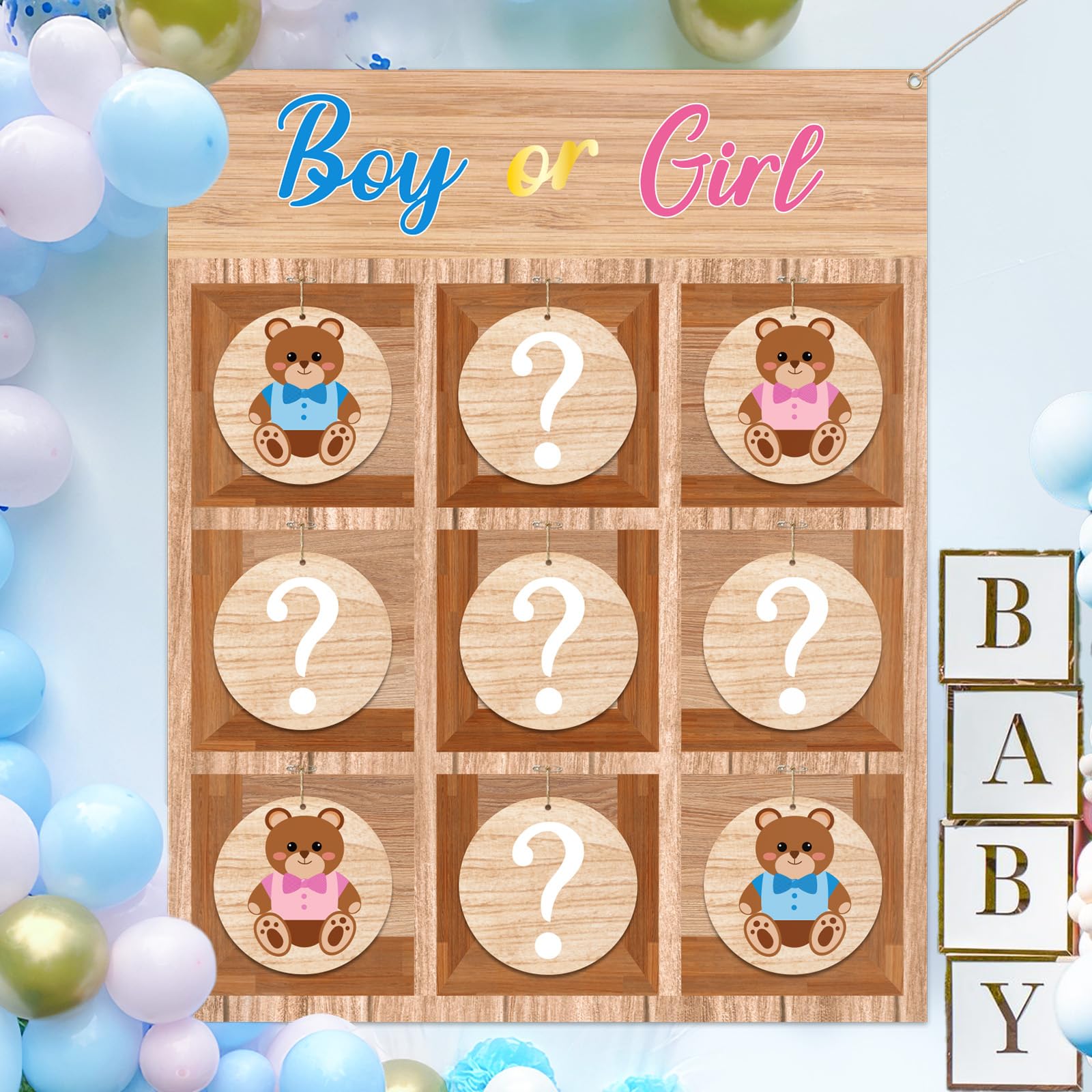 OurWarm Gender Reveal Games - Tic Tac Toe Board Game, Rustic Wooden Gender Reveal Games for He or She Sign Gender Reveal Ideas for Party Supplies, Baby Shower Gender Reveal Decorations