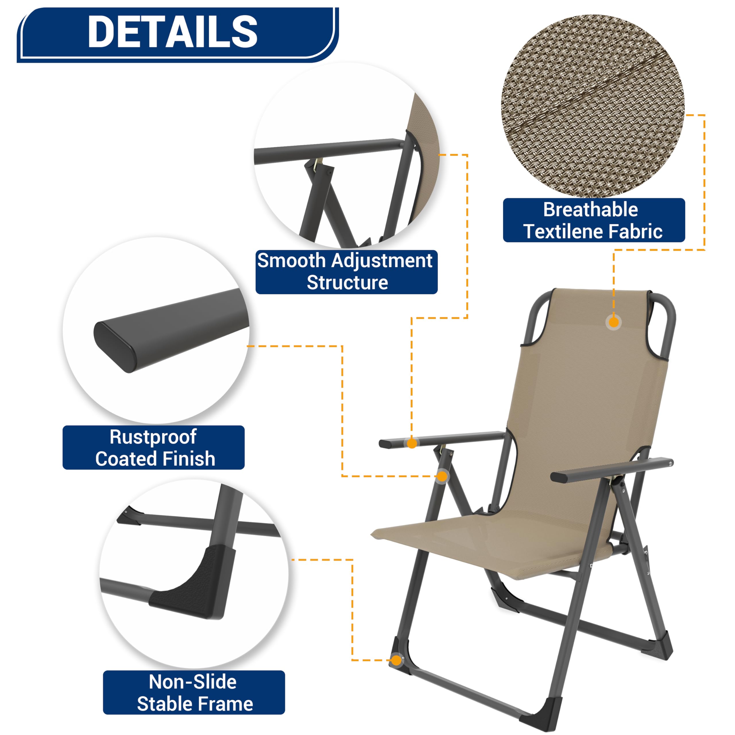 UDPATIO Outdoor Dining Chairs Set of 2 Support 300LB (Beige)