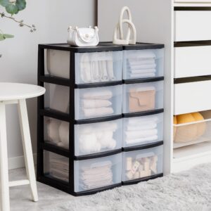 Bienvoun 4 Drawer Storage Cart Home Office Clear Plastic Drawer Storage with Wheels for Clothes Crafts Art Supplies