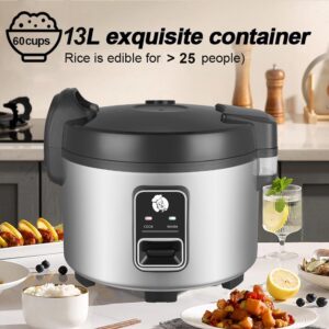 DAZITN 13L Commercial Rice Cooker & rice warmer 60 CUPS Cooked Rice(30-CUPS RAW RICE)| 1350W Fast cooking | Auto turn warming | Large Capacity Rice Cooker for Restaurant (Black)