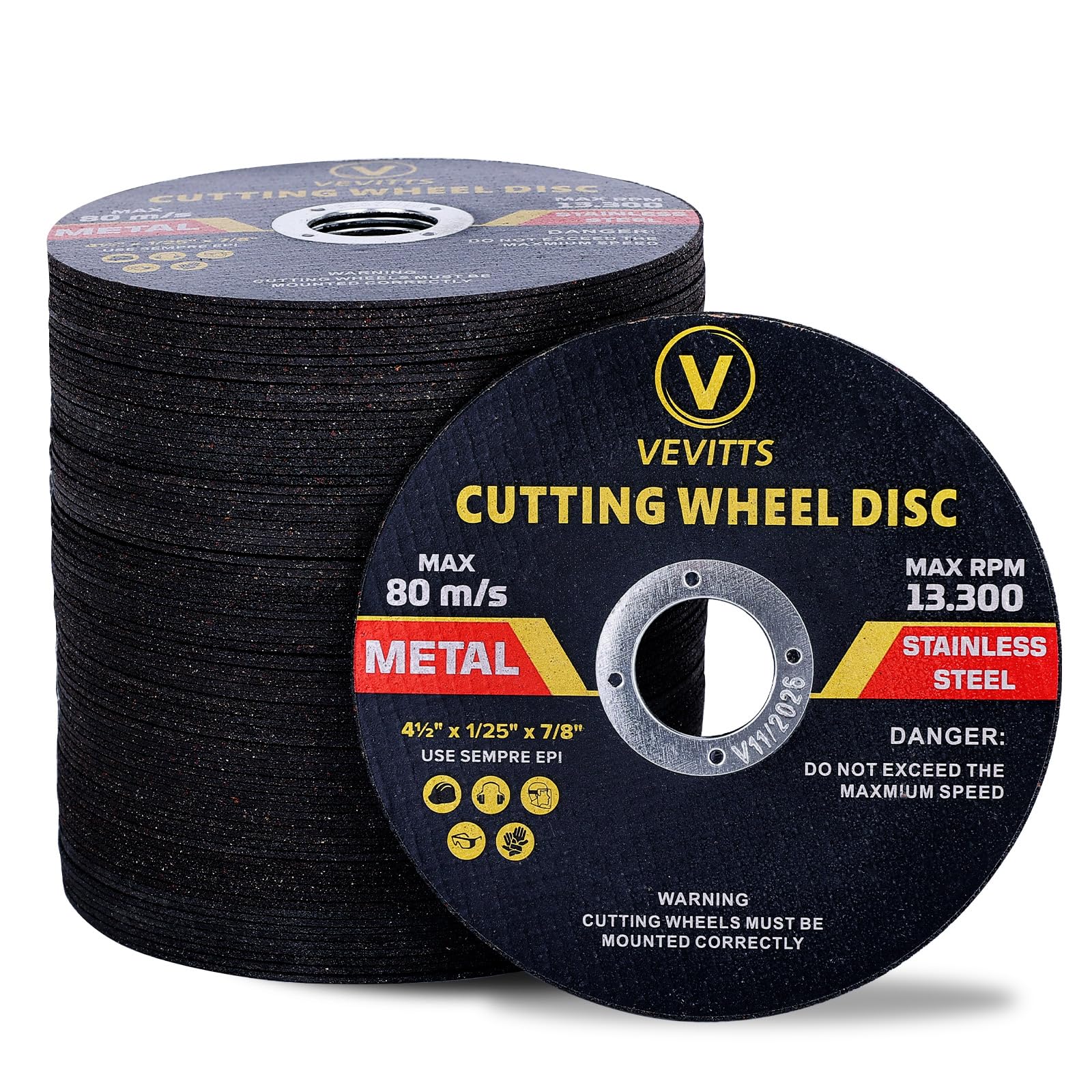 Vevitts 100 Pack Cut Off Wheels 4 1/2 inch, Cutting Wheel, Thin Cutting Disc Die Grinder Cut-Off Wheel for Angle Grinder Metal & Stainless Steel Rotary Tool Drill Attachment 4-1/2" x 1/25" x 7/8"