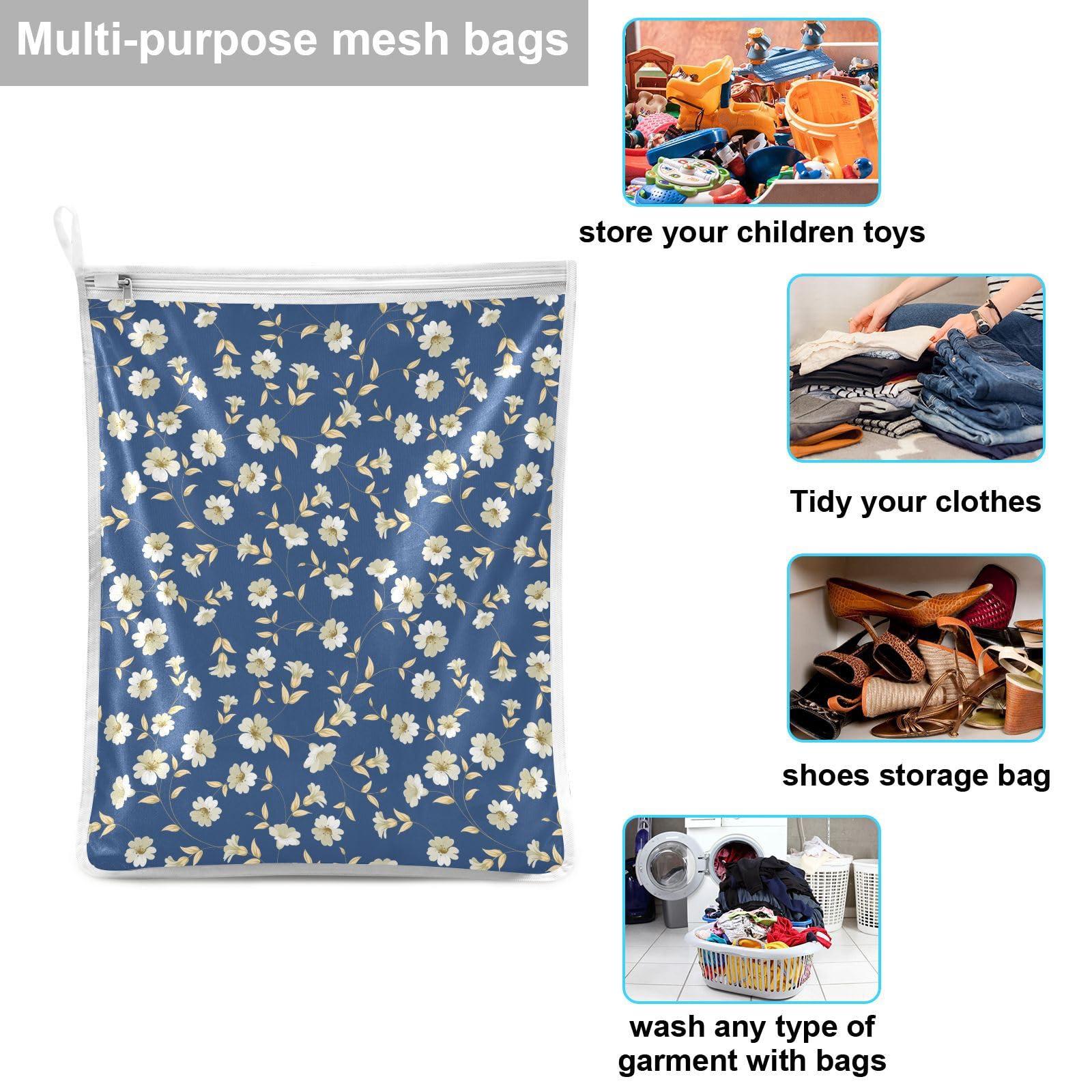 Mesh Laundry Bags with Hanging Loop Mesh Wash Bags for Delicates Washing Machine Lingerie Bras Socks Clothes 2Pcs Vintage Floral