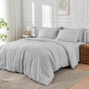 doz 100% long staple cotton duvet cover sets, classic crisp percale weave, breathable, matte finish, hotel comfort, 106"x90", 8 loops, 3pc – 2 pillowcases 1 duvet cover (dove, king/cal king)