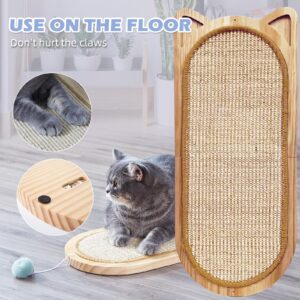 Cat Wall Scratching Post, Sisal Cat Wall Scratcher with Cat Ball Toy, Folding Wall Mount Cat Scratcher, Wood Cat Scratching Board for Couch Protector, Cat Wall Furniture for Cats