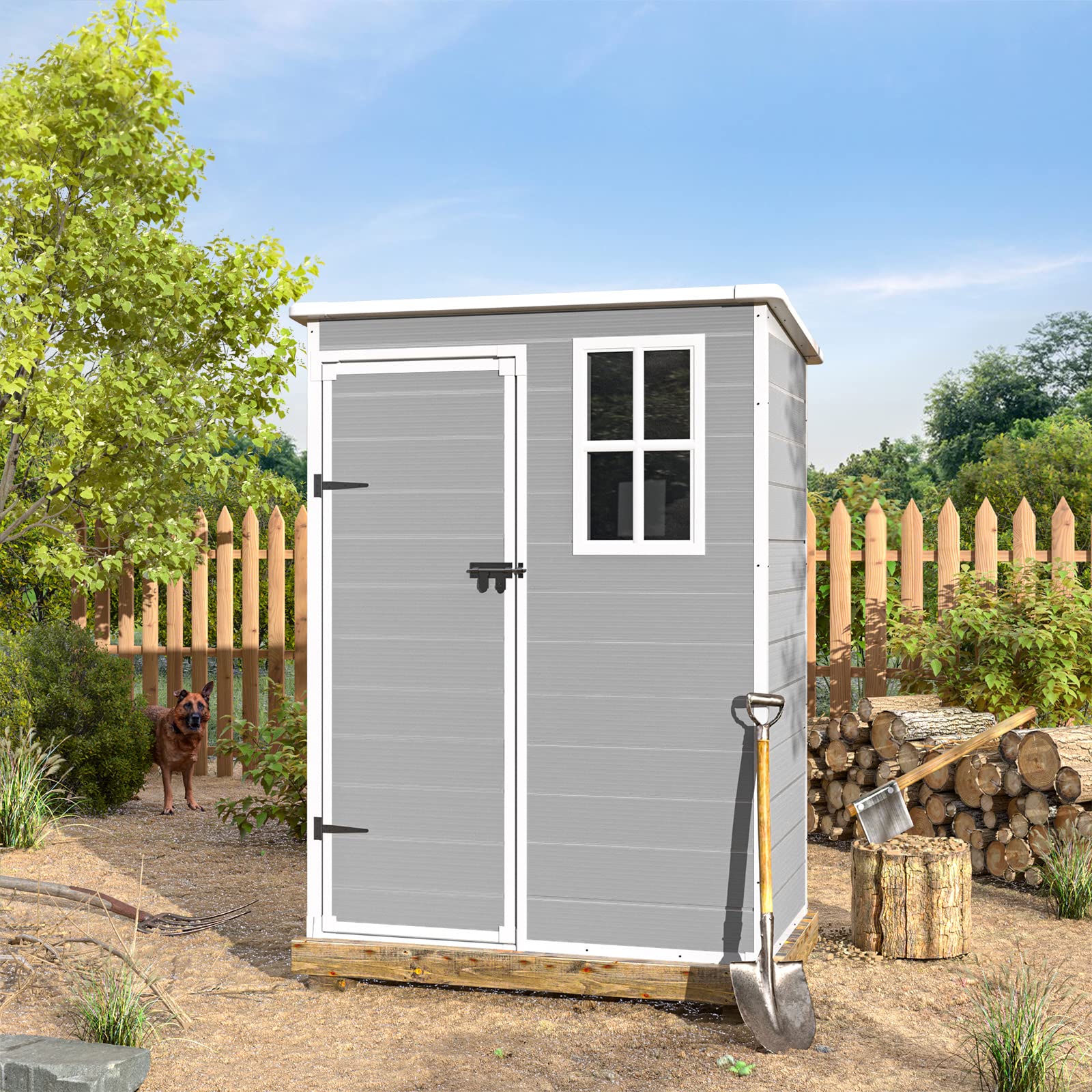 UDPATIO Outdoor Storage Shed 5x3 FT, Resin Garden Shed for Bike, Garbage Can, Tool, Plastic Outside Sheds & Outdoor Storage Storage Box with Lockable Door for Backyard, Patio, Lawn, Grey & White