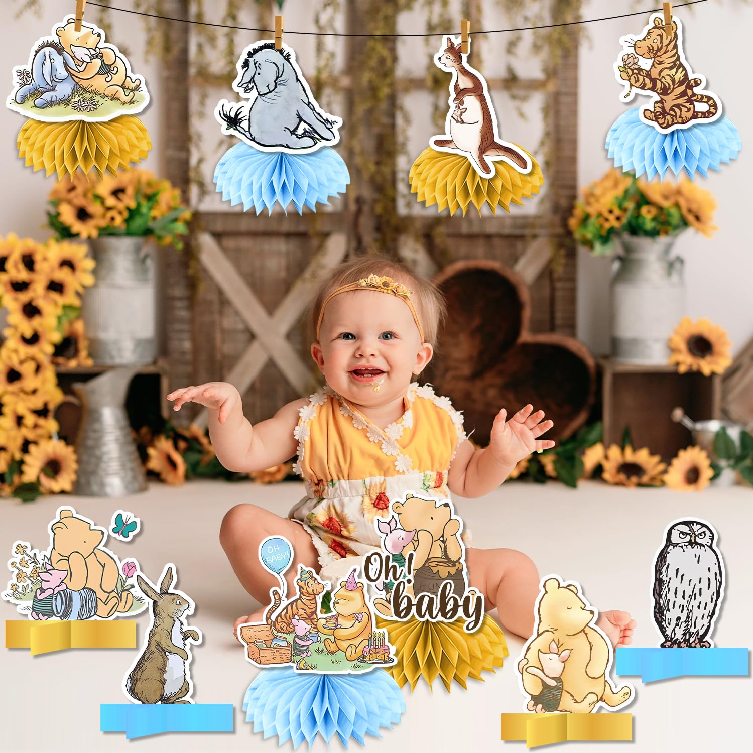 10pcs Classic Winnie Centerpieces Decorations, Oh Baby Table Decorations The Pooh Centerpieces for Cute Cartoon Baby Shower Party Decor