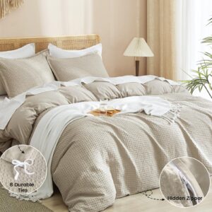 PHF Waffle Weave Duvet Cover Set King Size, 3 Piece Ultra Soft Breathable Durable Comforter Cover for All Season, Waffle Textured Duvet Cover with 2 Pillow Shams Bedding Collection, 104"x90", Linen