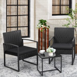 Devoko 3 Piece Patio Outdoor Furniture Set Wicker Table and Chairs Set for Balcony Porch Bistro