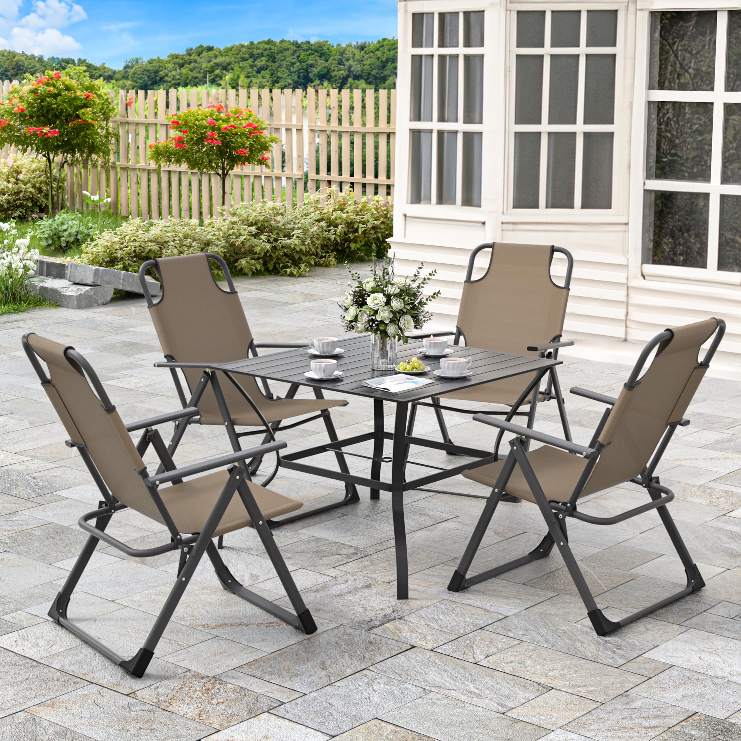 UDPATIO Outdoor Dining Chairs Set of 2 Support 300LB (Beige)