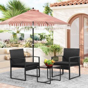 Devoko 3 Piece Patio Outdoor Furniture Set Wicker Table and Chairs Set for Balcony Porch Bistro