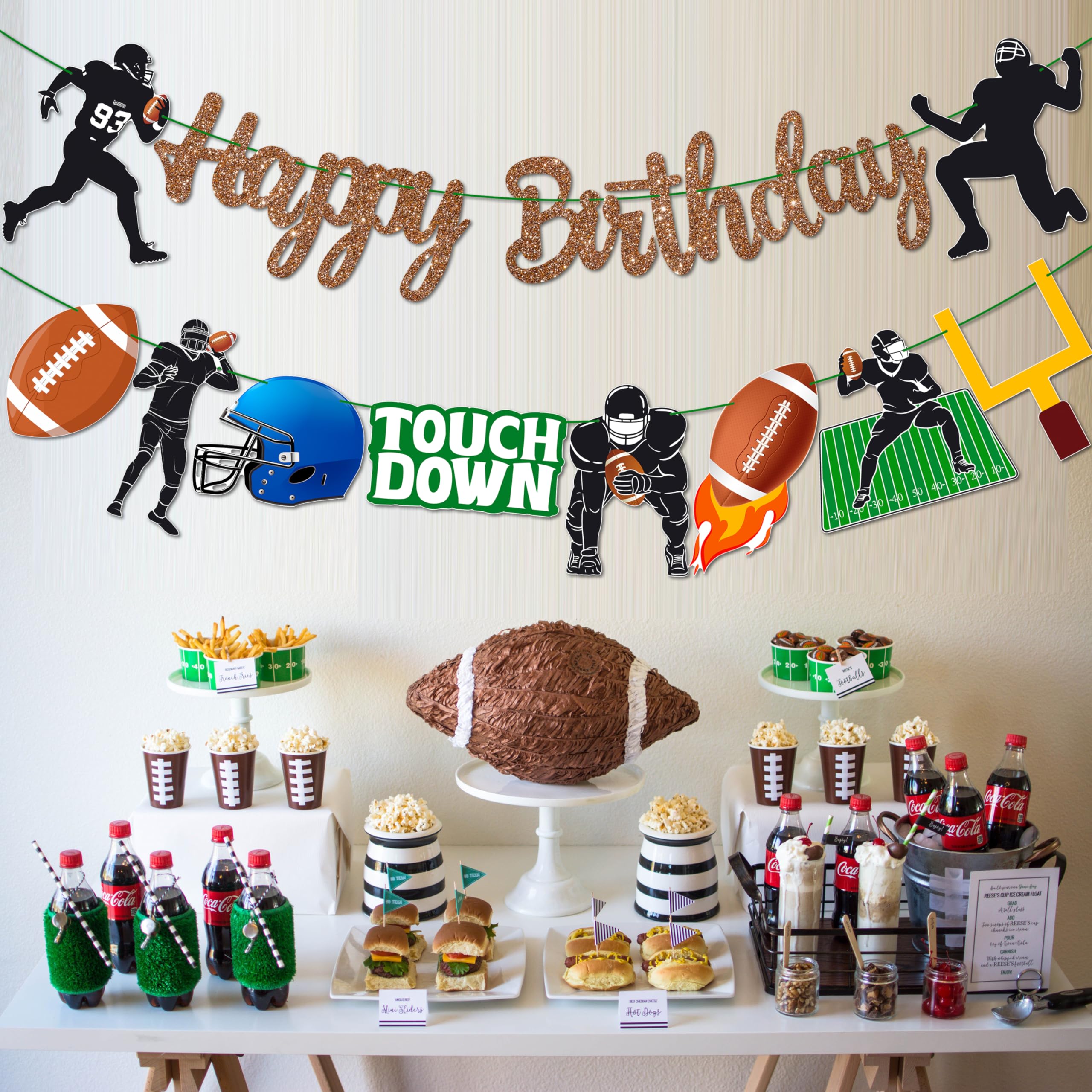 Football Happy Birthday Banners Football Themed Birthday Party Decoration Rugby Player Cutout Banner 2Pcs Football Party Decoration for Football Baby Shower Supplies