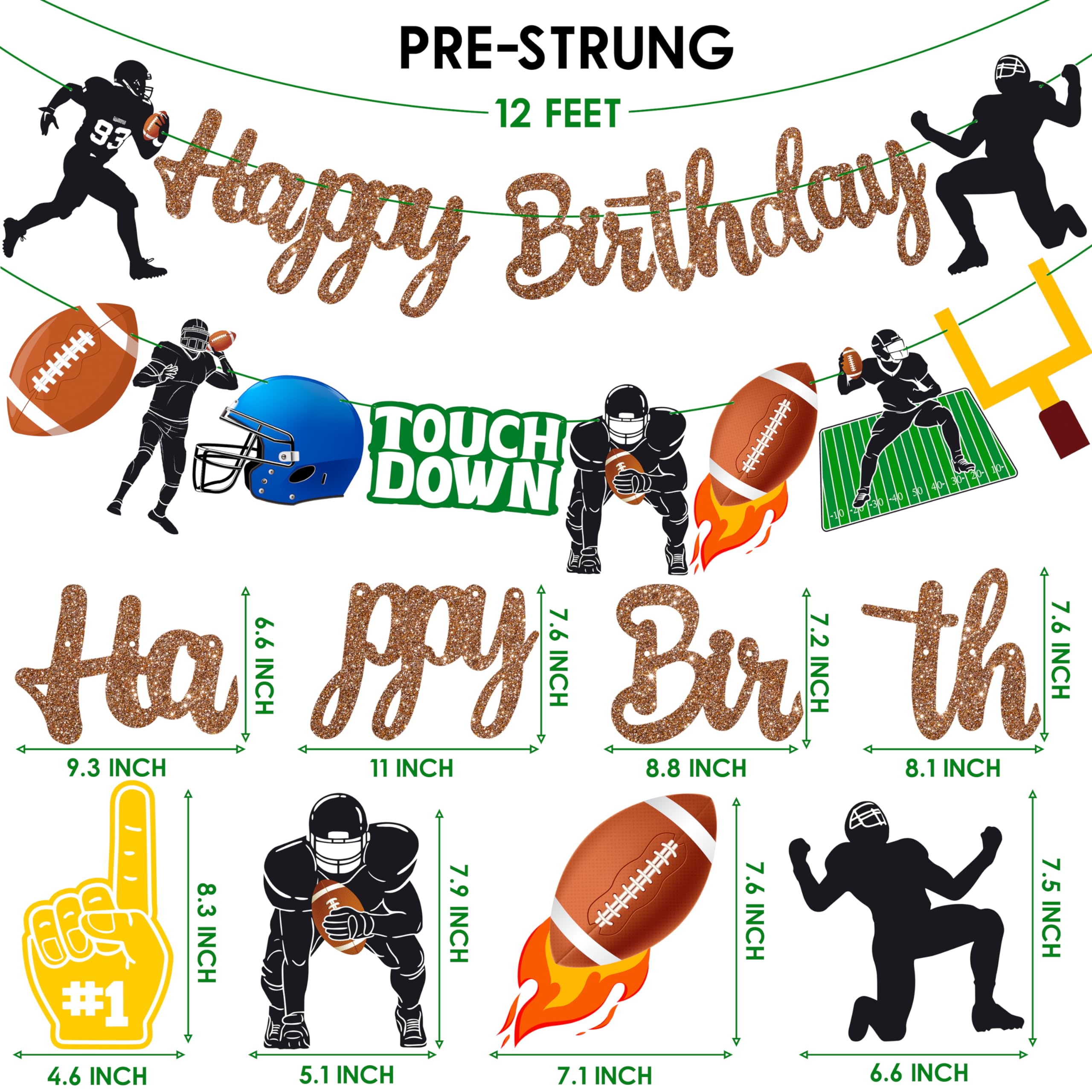 Football Happy Birthday Banners Football Themed Birthday Party Decoration Rugby Player Cutout Banner 2Pcs Football Party Decoration for Football Baby Shower Supplies