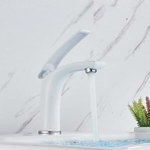 Faucet, Faucets,Basin Mixer Tap Bath Faucets, Brass Basin Faucet, Solid Cold and Hot Water Mixer Bathroom Faucet, Single Handle Water Sink Tap for Bathroom Kitchen (Color : White)