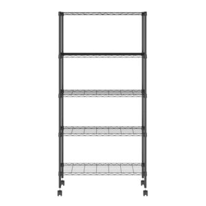 Furinno Wayar 5-Tier Metal Storage Shelf Rack Cart with Casters, 30 x 14 x 58, Black