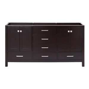 ariel bath vanity base cabinet 66" inch in espresso, dual sink configuration, 4 soft closing doors, 6 full extension dovetail drawers, brushed nickel