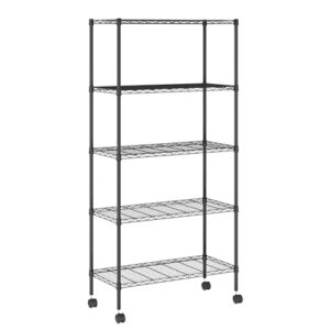 furinno wayar 5-tier metal storage shelf rack cart with casters, 30 x 14 x 58, black