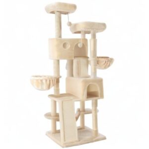 SHA CERLIN 65in Larger Cat Tree Tower Condo for Indoor Cats, Multi-Level Furniture Activity Center with Wide Base/Cozy Plush Cat Perches/Baskets/Sisal Scratching Posts and Hammock/Beige