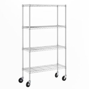 furinno wayar 4-tier metal storage shelf rack cart with casters, 36 x 14 x 58, stainless steel