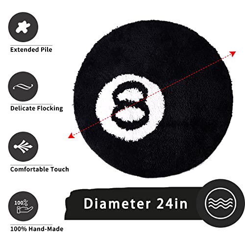 8 Ball Rug - 24 inch Black Round Rug Billiard Pool 8 Ball Carpet, Non-Slip Bath Mat Flocking Floor Area Rug for Living Room Decor, Alt Room Decor Soft Y2K Rug Doormat for Bedroom