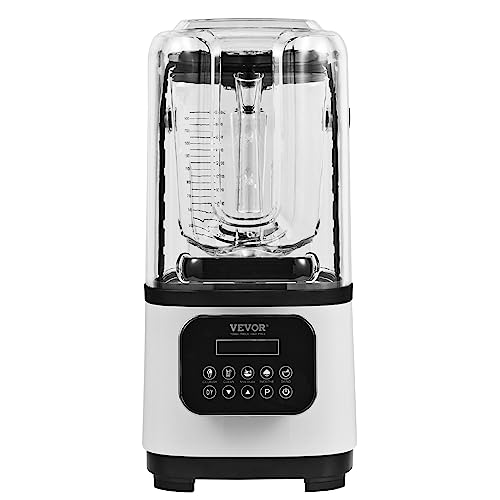 VEVOR Professional Blender with Shield, Commercial Countertop Blenders, 68 oz Jar Blender Combo, Stainless Steel 9 Speed & 5 Functions Blender, for Shakes, Smoothies, Peree, and Crush Ice, White