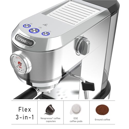 Espressione Flex 3-in-1 Espresso Maker, compatible with E.S.E. espresso pods, Nespresso® capsules and ground coffee, 20 Bar Italian Pump, Adjustable Temp Control, Fast Thermoblock Heating