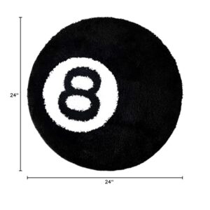 8 Ball Rug - 24 inch Black Round Rug Billiard Pool 8 Ball Carpet, Non-Slip Bath Mat Flocking Floor Area Rug for Living Room Decor, Alt Room Decor Soft Y2K Rug Doormat for Bedroom