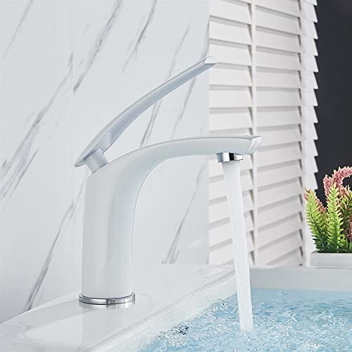 Faucet, Faucets,Basin Mixer Tap Bath Faucets, Brass Basin Faucet, Solid Cold and Hot Water Mixer Bathroom Faucet, Single Handle Water Sink Tap for Bathroom Kitchen (Color : White)