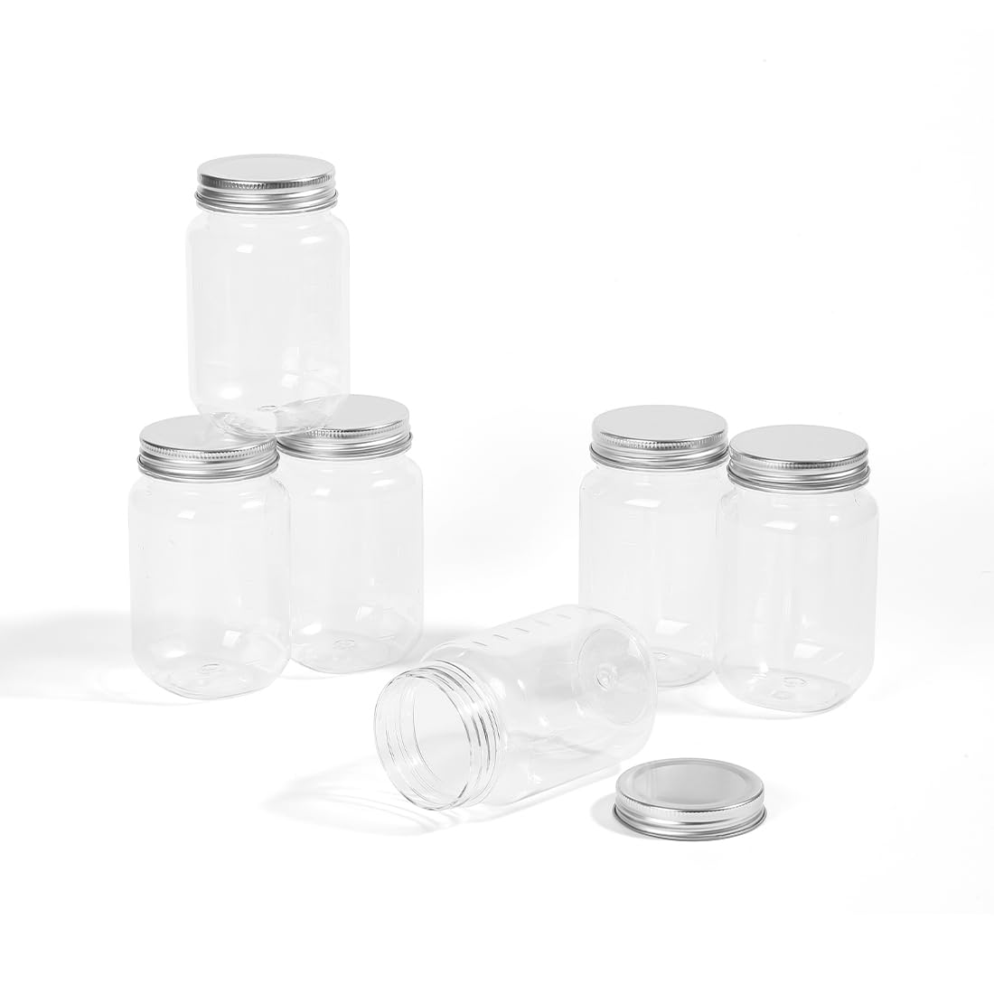 Naivees Clear Mason Jars 16 Ounce Plastic Storage Containers with Silver Screw-On Airtight Lids 20 Pack Plastic Jars,BPA Free