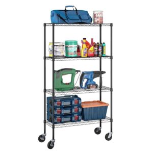 Furinno Wayar 4-Tier Metal Storage Shelf Rack Cart with Casters, 36 x 14 x 58, Black