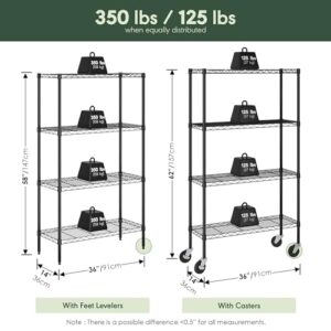 Furinno Wayar 4-Tier Metal Storage Shelf Rack Cart with Casters, 36 x 14 x 58, Black