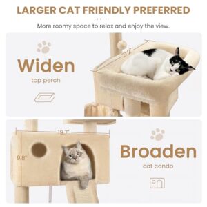 SHA CERLIN 65in Larger Cat Tree Tower Condo for Indoor Cats, Multi-Level Furniture Activity Center with Wide Base/Cozy Plush Cat Perches/Baskets/Sisal Scratching Posts and Hammock/Beige