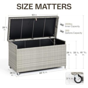 Idzo Outdoor Wicker Storage Box, 1000 Hours UV Wicker Cushion Storage Box for Patio Durable Against Weather, 200 Gallon Extra Large Deck Box, Soft-Close Hinge Included - Light Gray