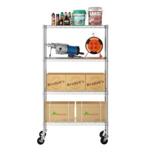 Furinno Wayar 4-Tier Metal Storage Shelf Rack Cart with Casters, 36 x 14 x 58, Stainless Steel