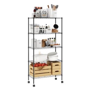 Furinno Wayar 5-Tier Metal Storage Shelf Rack Cart with Casters, 30 x 14 x 58, Black