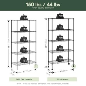 Furinno Wayar 5-Tier Metal Storage Shelf Rack Cart with Casters, 30 x 14 x 58, Black