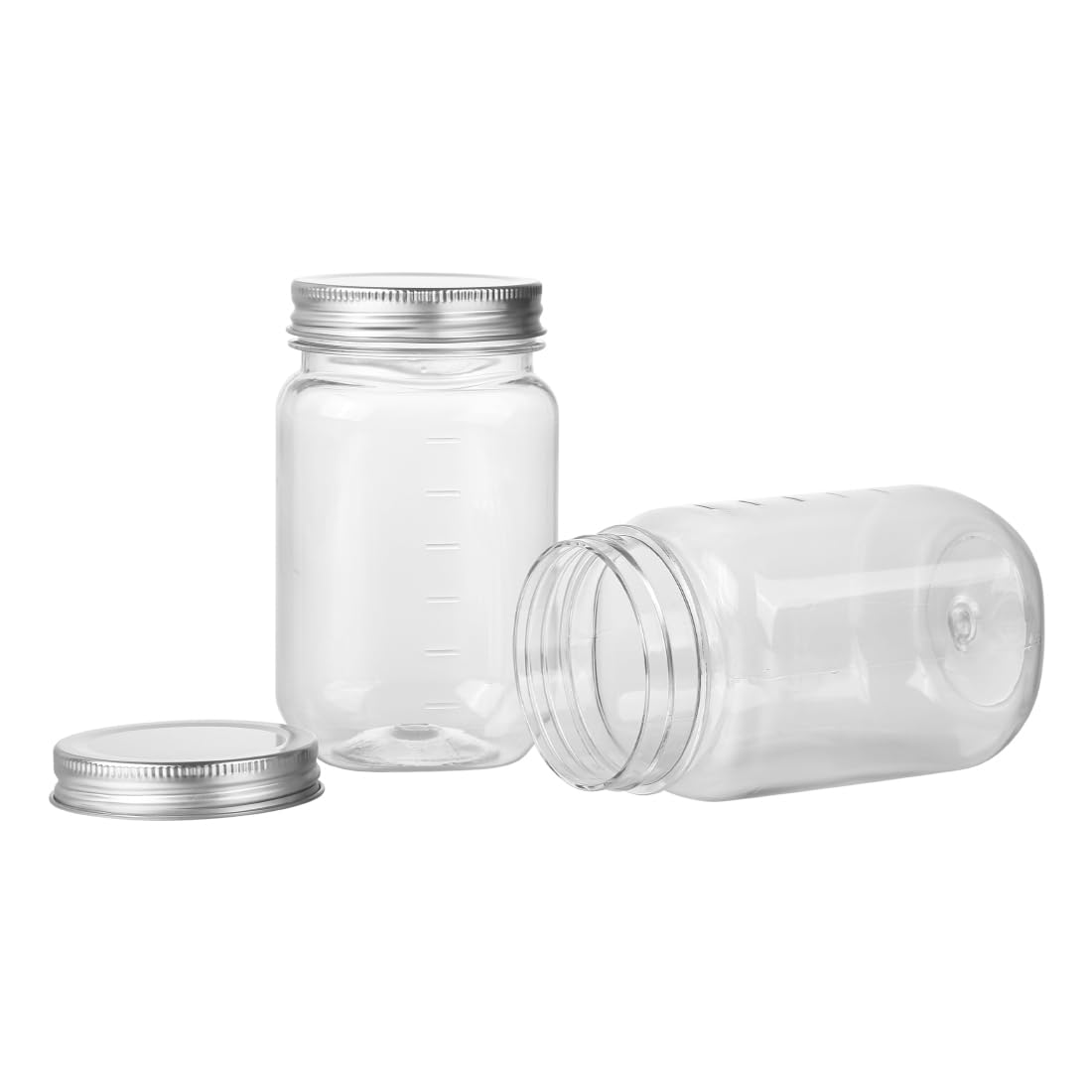 Naivees Clear Mason Jars 16 Ounce Plastic Storage Containers with Silver Screw-On Airtight Lids 20 Pack Plastic Jars,BPA Free