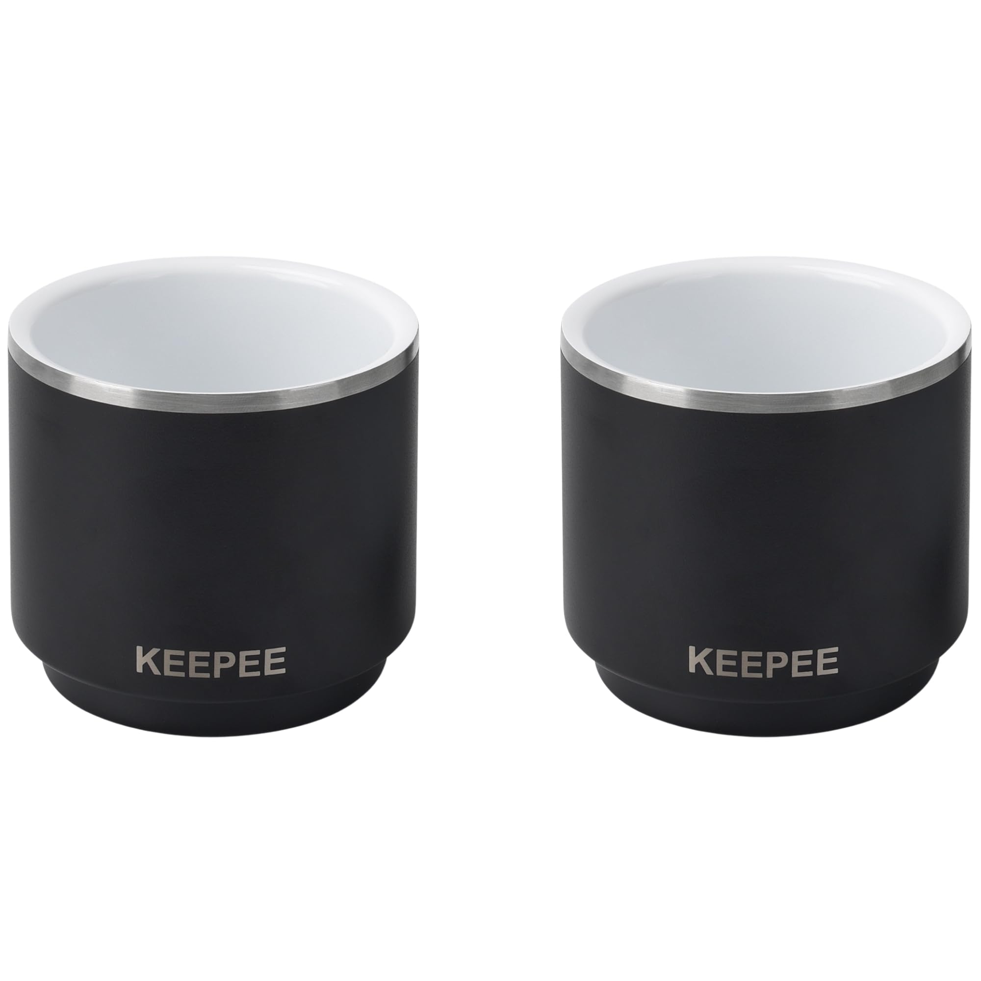 KEEPEE 4 oz Stackable Cup, Vacuum Insulated Espresso Coffee Cup with Ceramic Coating, Stainless Steel, 2 Pack, Matte Black