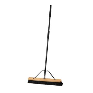 bristle boss- 24 inch push broom for outdoors- outdoor broom with durable steel braces, heavy-duty push broom, outdoor broom for driveways, garage push brooms, push broom outdoor, patio sweeping