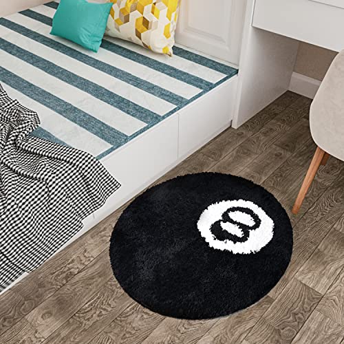 8 Ball Rug - 24 inch Black Round Rug Billiard Pool 8 Ball Carpet, Non-Slip Bath Mat Flocking Floor Area Rug for Living Room Decor, Alt Room Decor Soft Y2K Rug Doormat for Bedroom