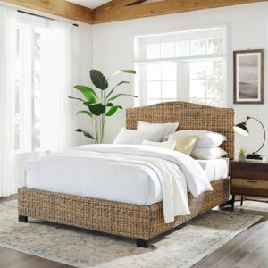 Crosley Furniture Serena Platform Bed, Handwoven Natural Fiber Rattan Headboard and Footboard Set, Banana Leaf, King