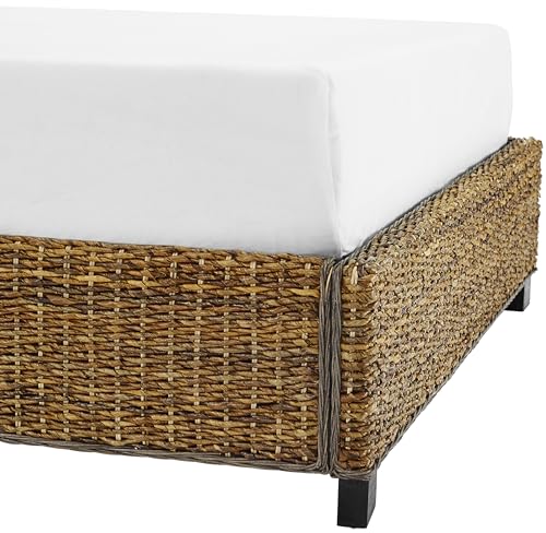 Crosley Furniture Serena Platform Bed, Handwoven Natural Fiber Rattan Headboard and Footboard Set, Banana Leaf, King