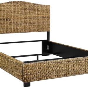 Crosley Furniture Serena Platform Bed, Handwoven Natural Fiber Rattan Headboard and Footboard Set, Banana Leaf, King