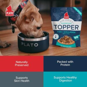 PLATO Pet Treats Air Dried Dog Food Topper, Dog Food Topper, Fish and Collagen Recipe, Superfood, Grain Free, Made in The USA, 12oz