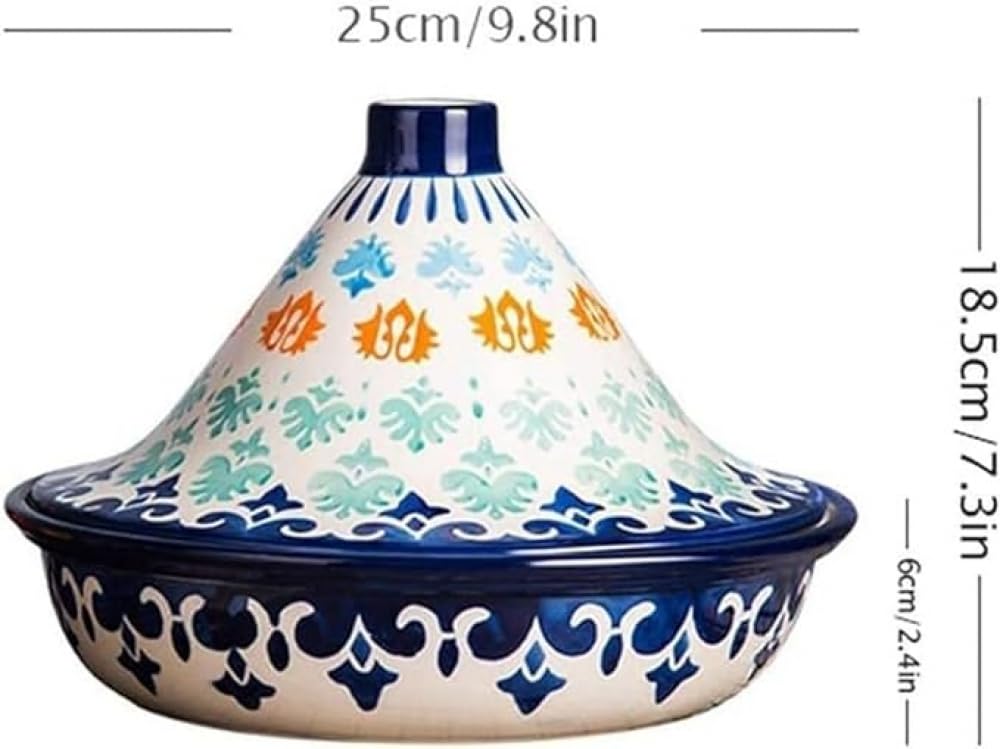 Hand-Painted tagine Ceramic Cooking Pot, Cooking and Simmering Casserole, Handmade Moroccan Slow Cooker Suitable for Different Cooking Styles and Temperature Settings